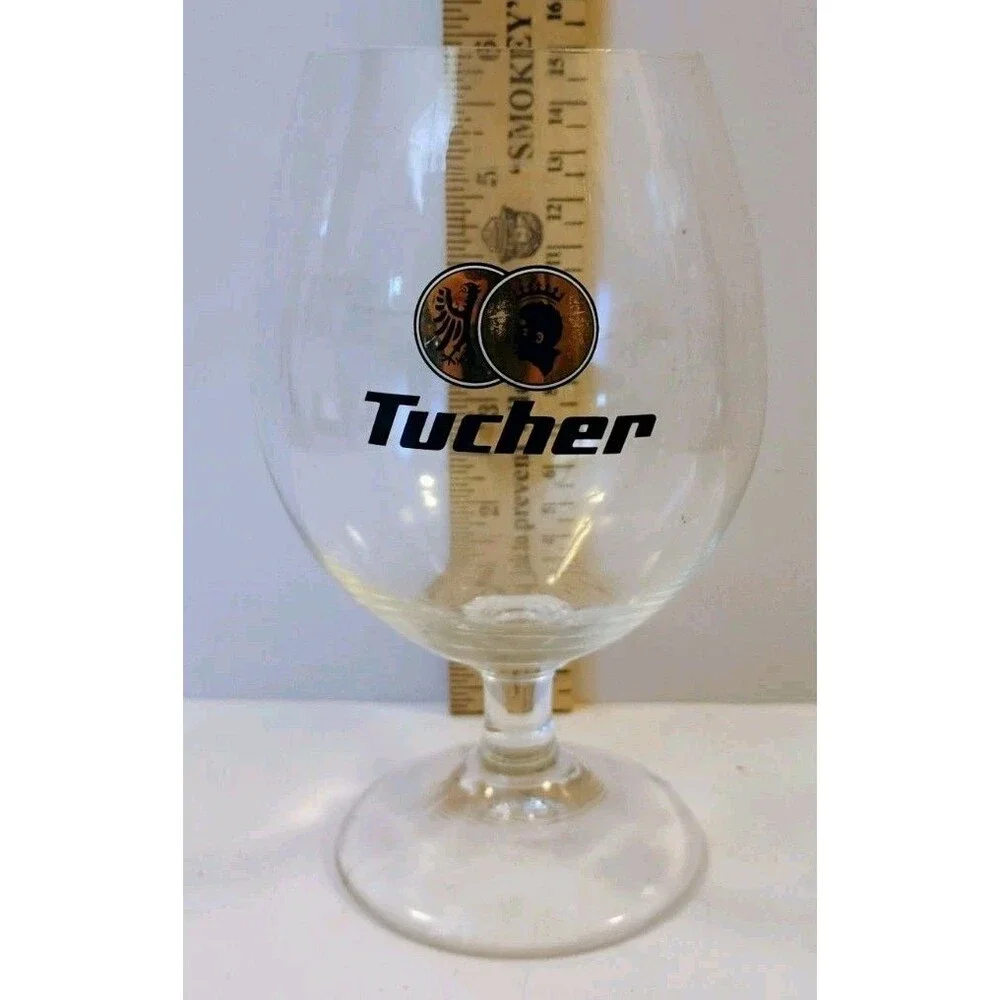 Vintage Tucher German Beer Glass Stemmed Tulip Pokal Goblet Logo Barware